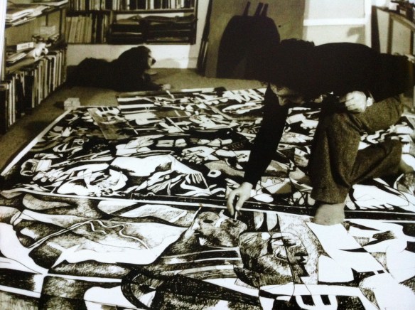 Dia Azzawi at work on Sabra & Shatila 1982