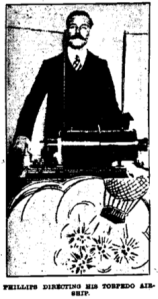 Phillips directing his torpedo airship 1910