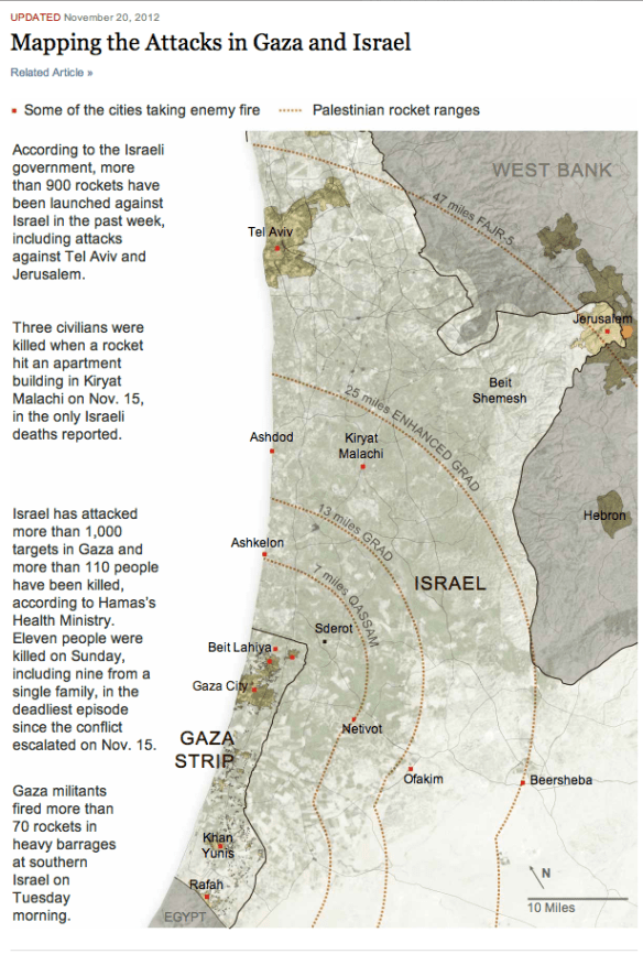 Mapping the attacks in Gaza and Israel:NYT