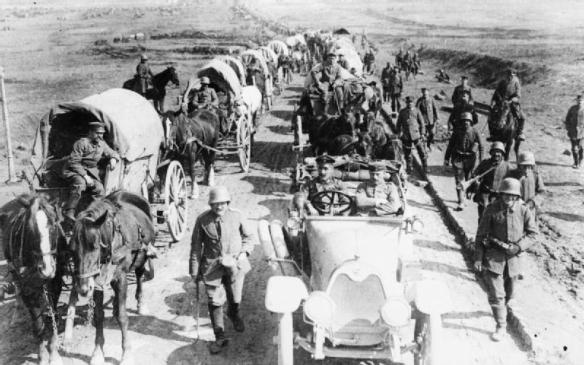 German transport column on Albert-Bapaume road, March 1918 (IWM)