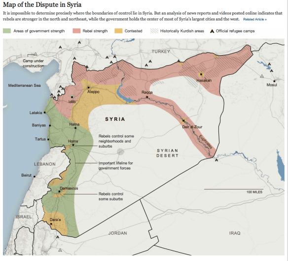 Map of the dispute in Syria NYT