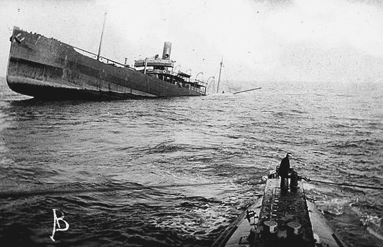 Tramp steamer sinking after U-boat attack