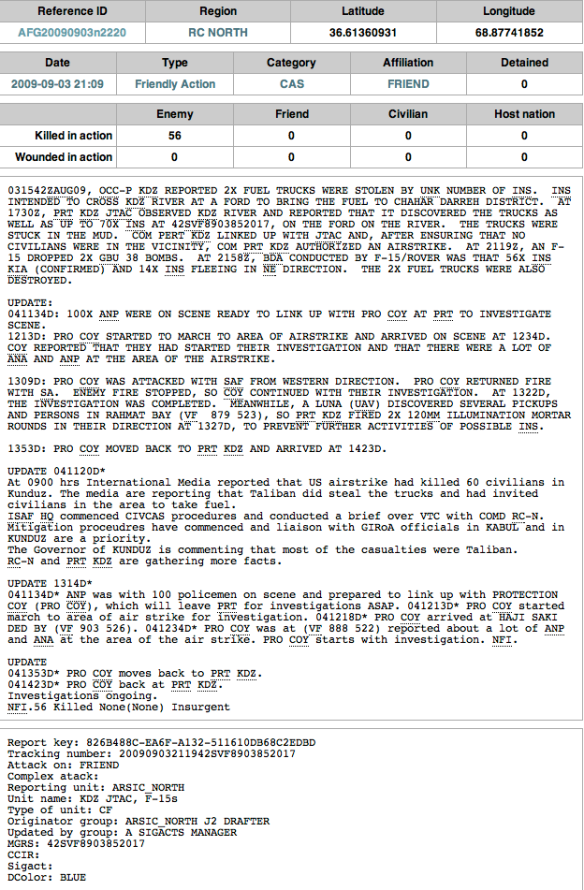 KUNDUZ Air strike September 2009 FULL SIGACT