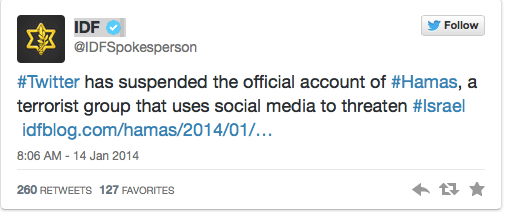 IDF tweet re Hamas Twitter account