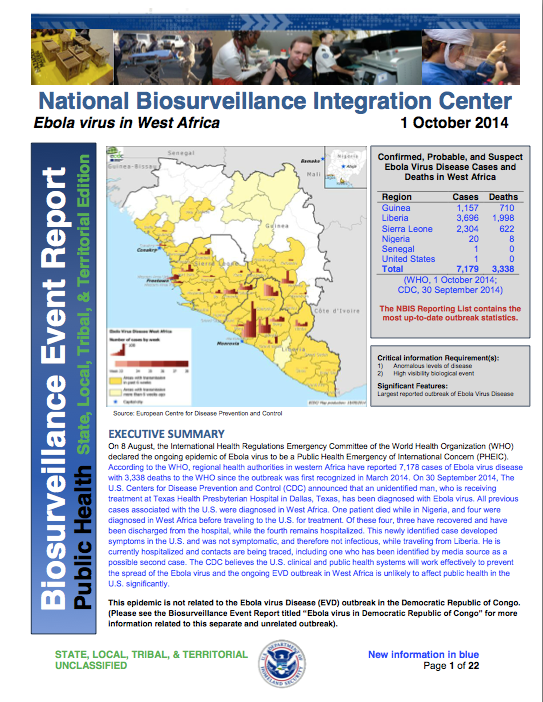 National Biosurveillance EBOLA DHS 1 Oct 2014