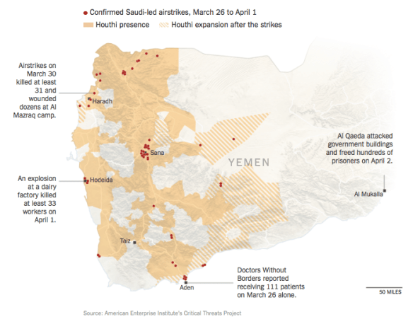 Saudi-led airstrikes in Yemen to April 2015
