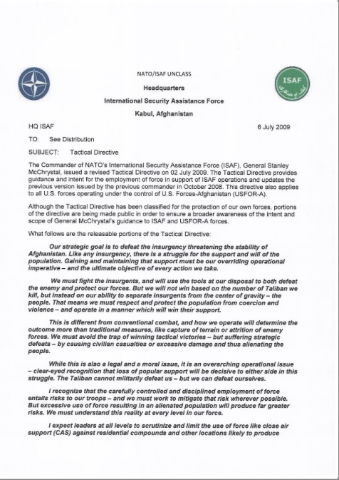 McChrystal Tactical Directive 1