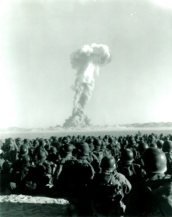 Troops watching atomic test, Yucca Flat, November 1951
