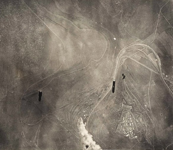 Bombs falling on Montmedy and marshalling yards