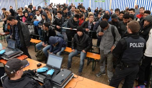 Asylum seekers being registered at Passau